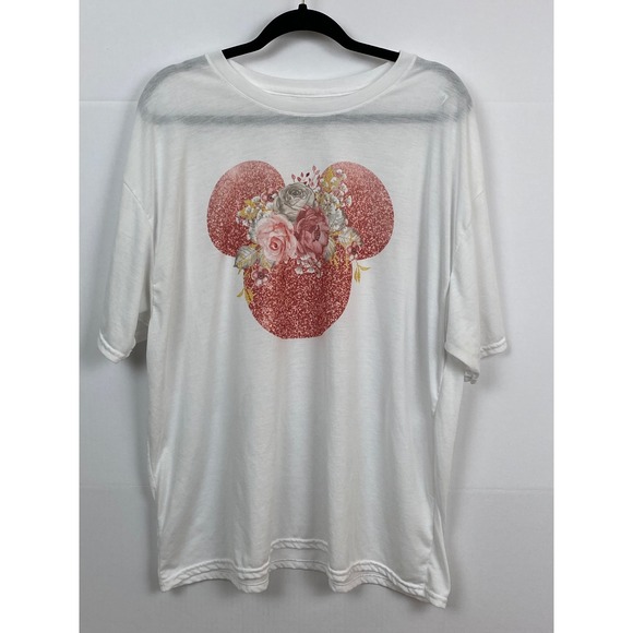 Gildan Tops - Gildan Mickey Mouse Floral Glitter Graphic T-Shirt‎ Women's 2XL
